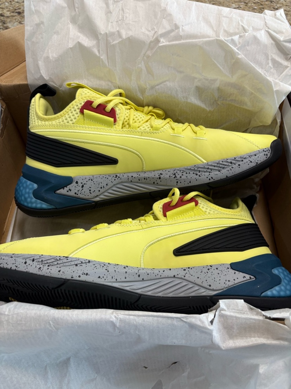 Puma Men’s Bright Yellow Sneakers with Black, Blue UPROAR HYBRID COURT THUNDER